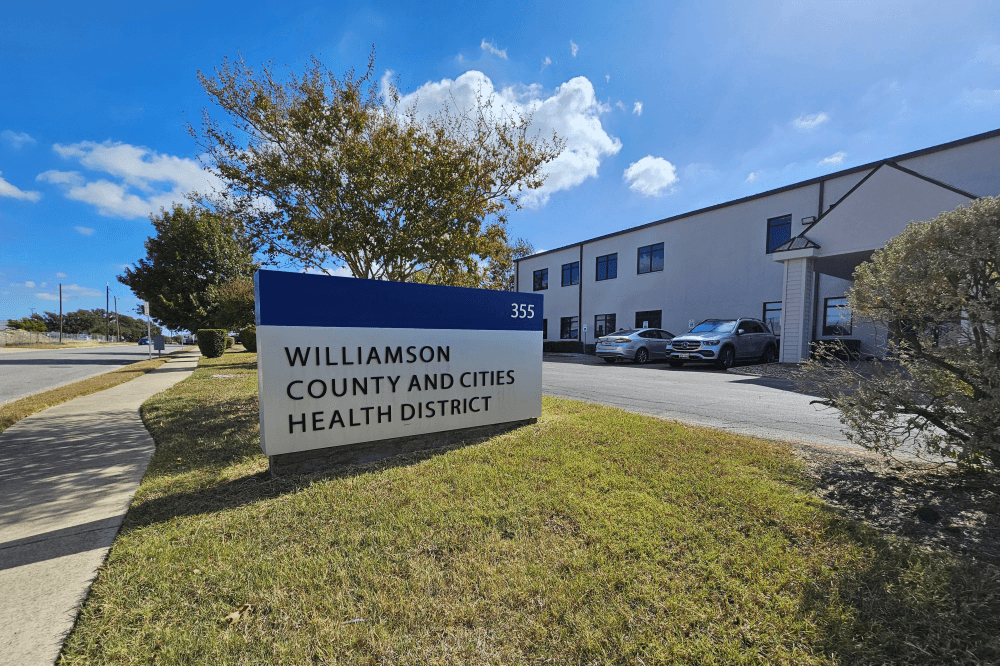 Williamson County and Cities Health District building exterior and sign