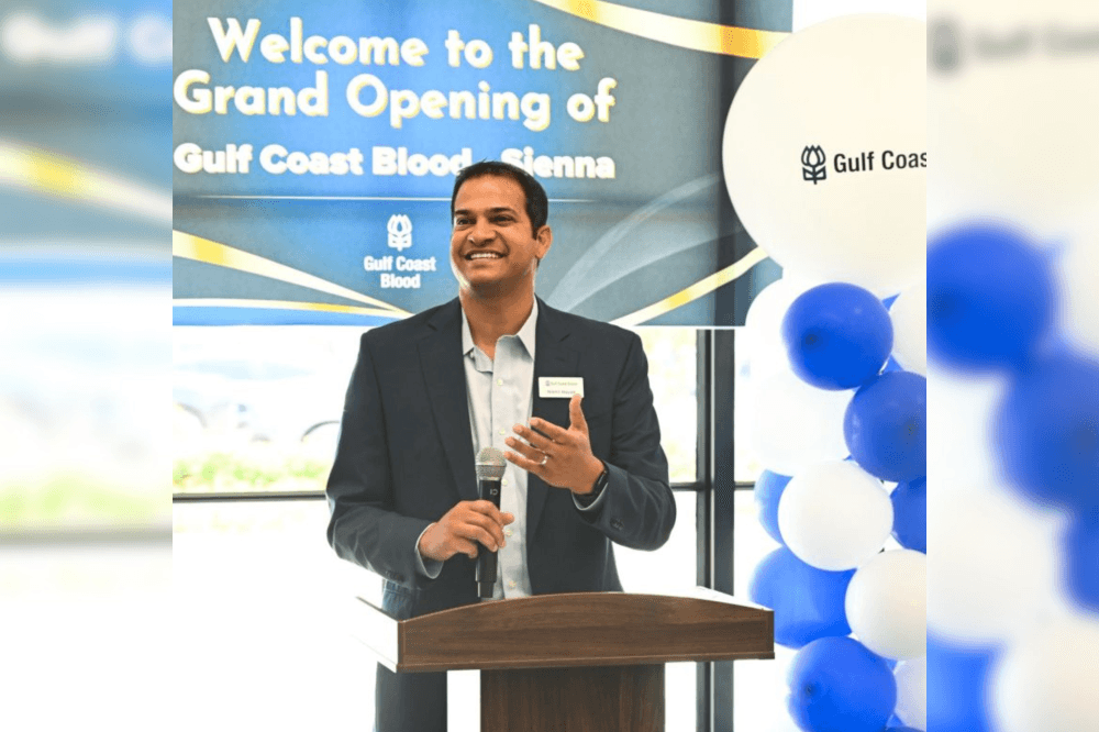gulf coast blood - sienna manager speaking at grand opening