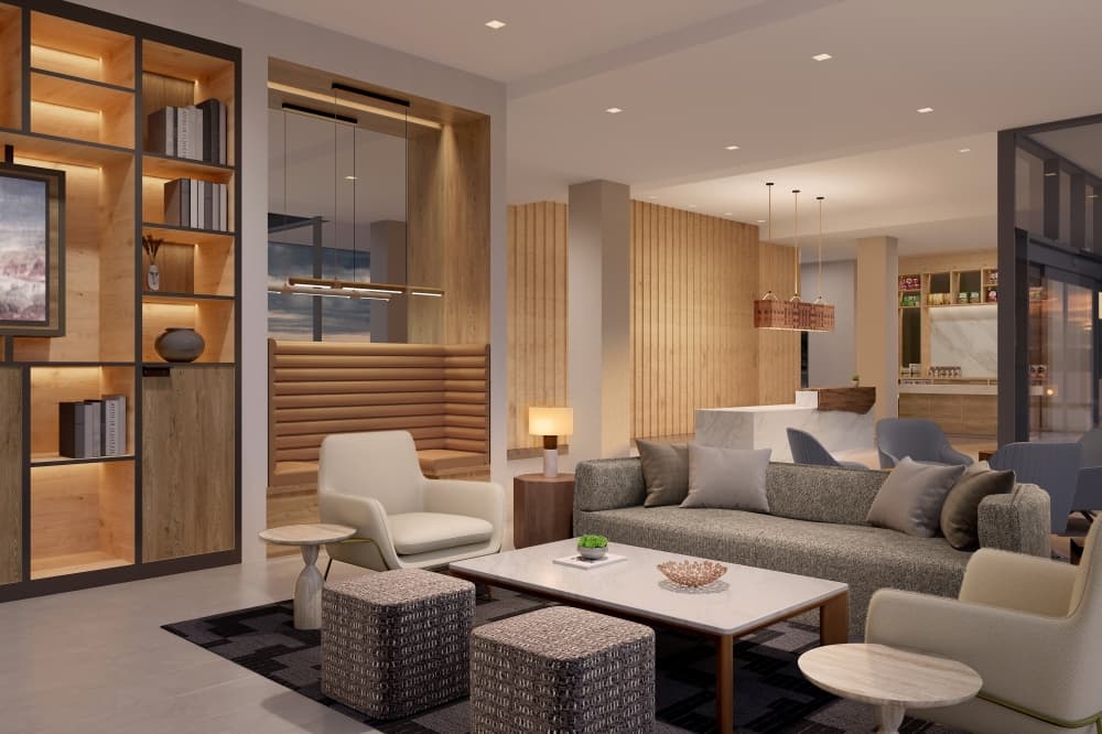Rendering of a hotel lobby