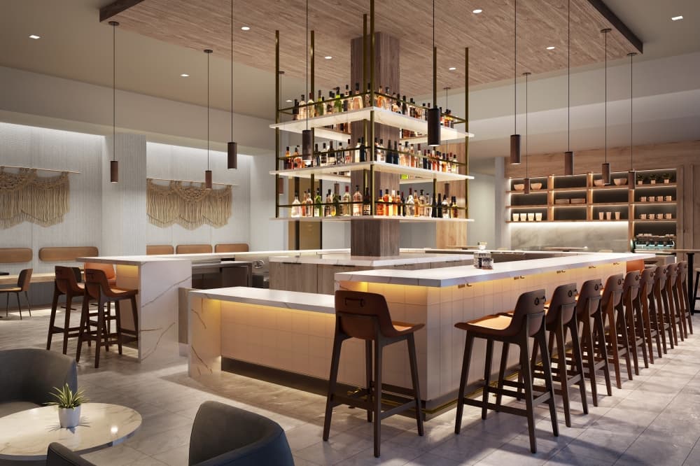 Rendering of a hotel lobby bar
