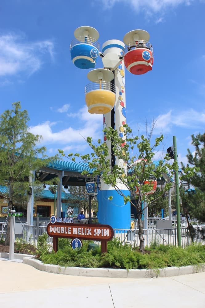 Mr. DNA's Double Helix Spin is one of several rides available at Jurassic World Adventure Camp at Universal Kids Resort in Frisco. (Samantha Douty/Community Impact)