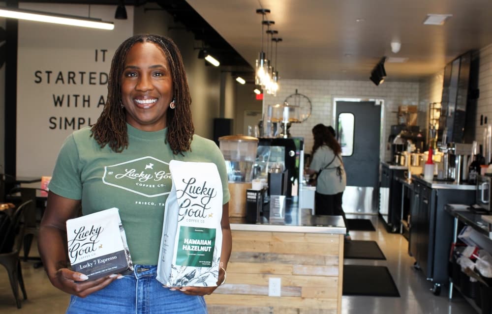 Sabrina Watkins opened a Lucky Goat Coffee Co. franchise in Frisco in 2025. (Karen Chaney/Community Impact)
