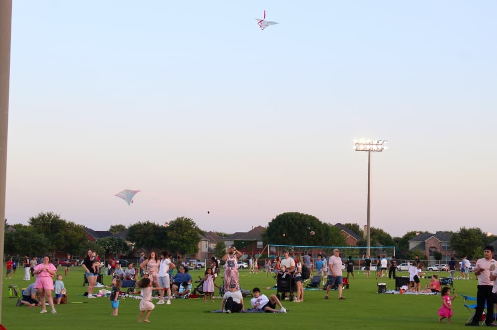 People flying kites