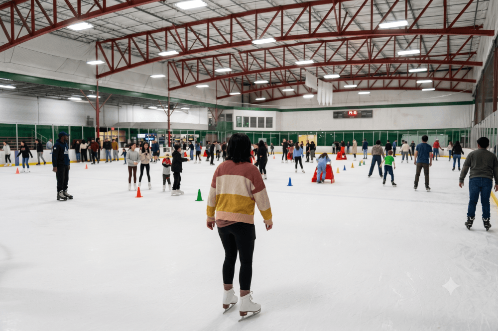 Families ice skating at Chaparral Ice, Austin's only year-round indoor ice rink offering public skating, Learn to Skate classes, hockey leagues, birthday parties and family activities.