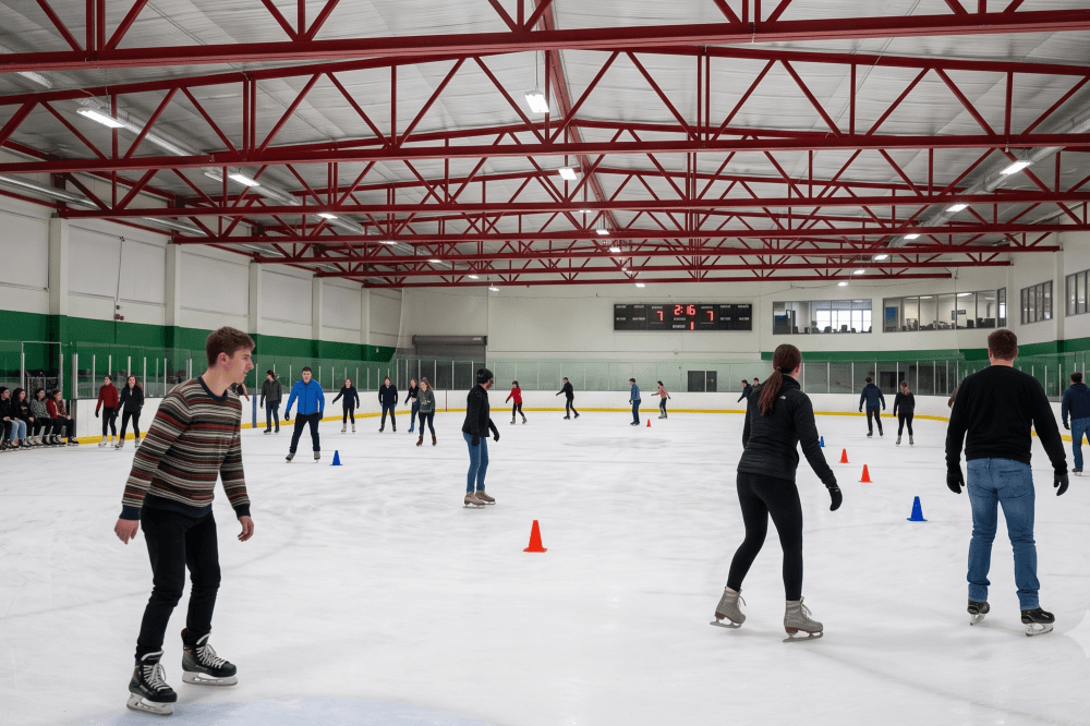 Families enjoying public skating at Chaparral Ice, the only year-round indoor ice skating rink in Austin, Texas.