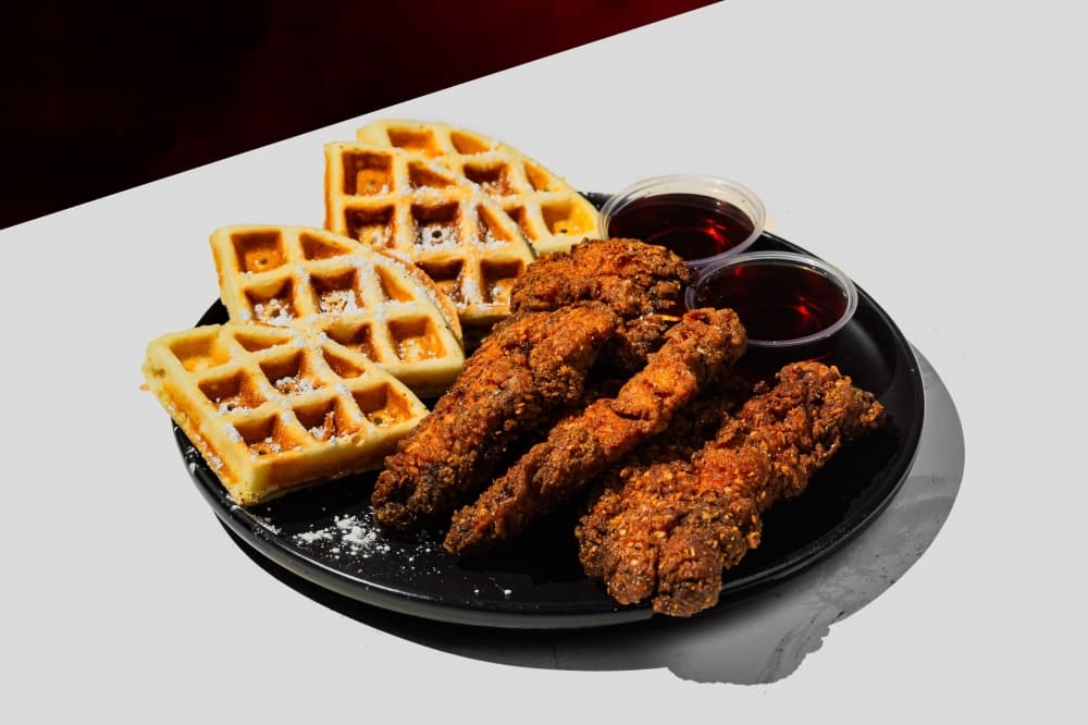 Guests can find chicken sandwiches and chicken and waffles on the menu at Halal Buns. (Courtesy Halal Buns)