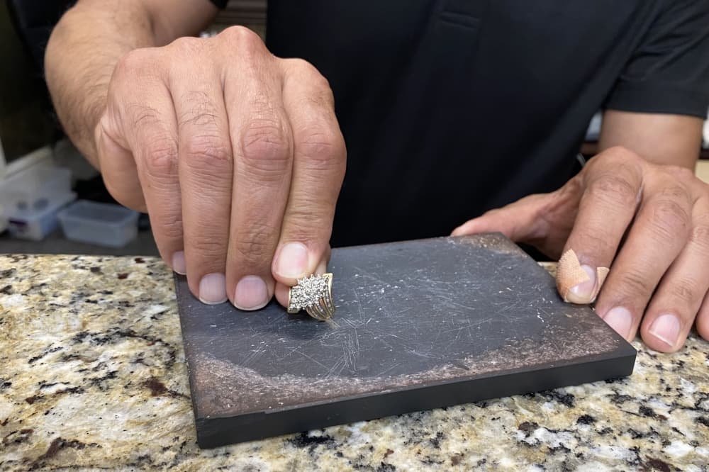 a ring on a stone plate
