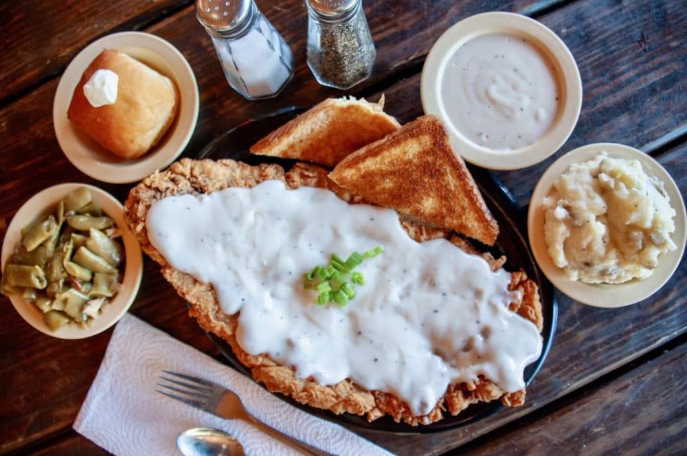 The chicken fried steak ($21.50) is a special on Tuesdays and Thursdays and is served with two sides.