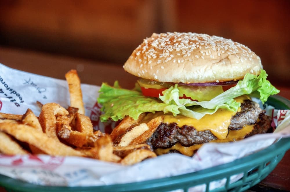 Customers can order the double meat burger basket and one side ($19). All burgers come with lettuce, tomato, onion, pickles and cheese.