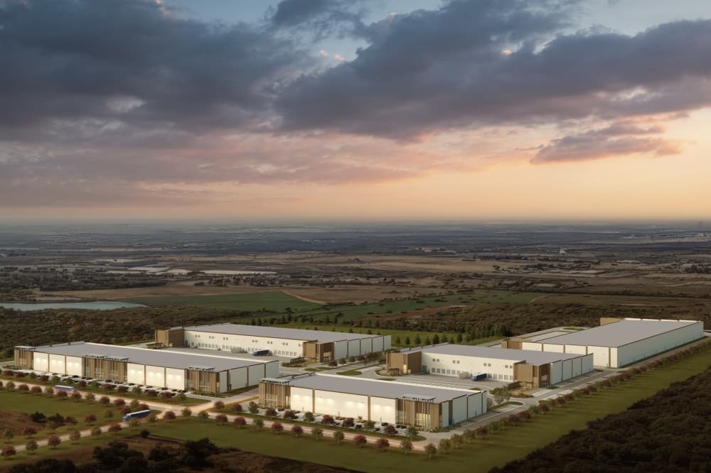 The development will eventually include 1.1 million square feet of building space across 10 buildings. (Rendering courtesy Urban Logistics Realty)
