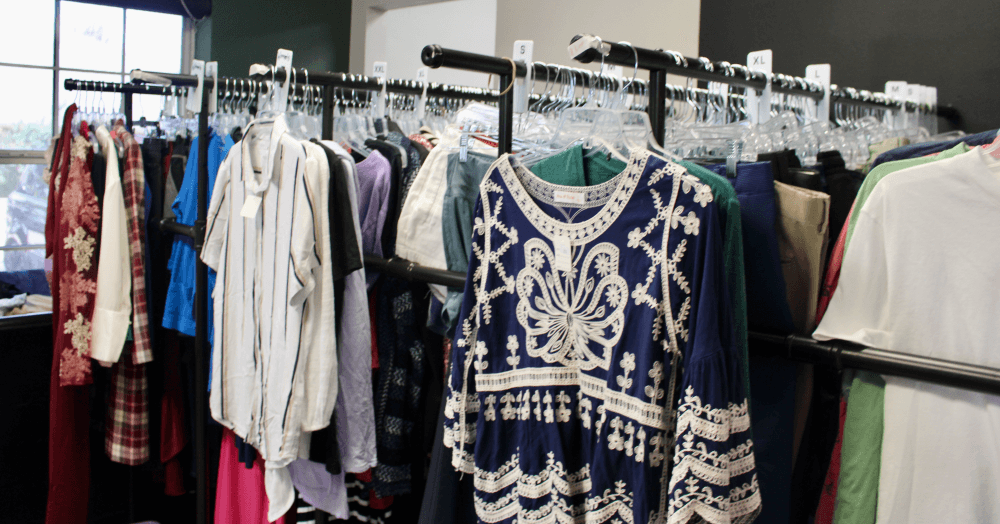 CommonGood Thrift clothing donations on racks