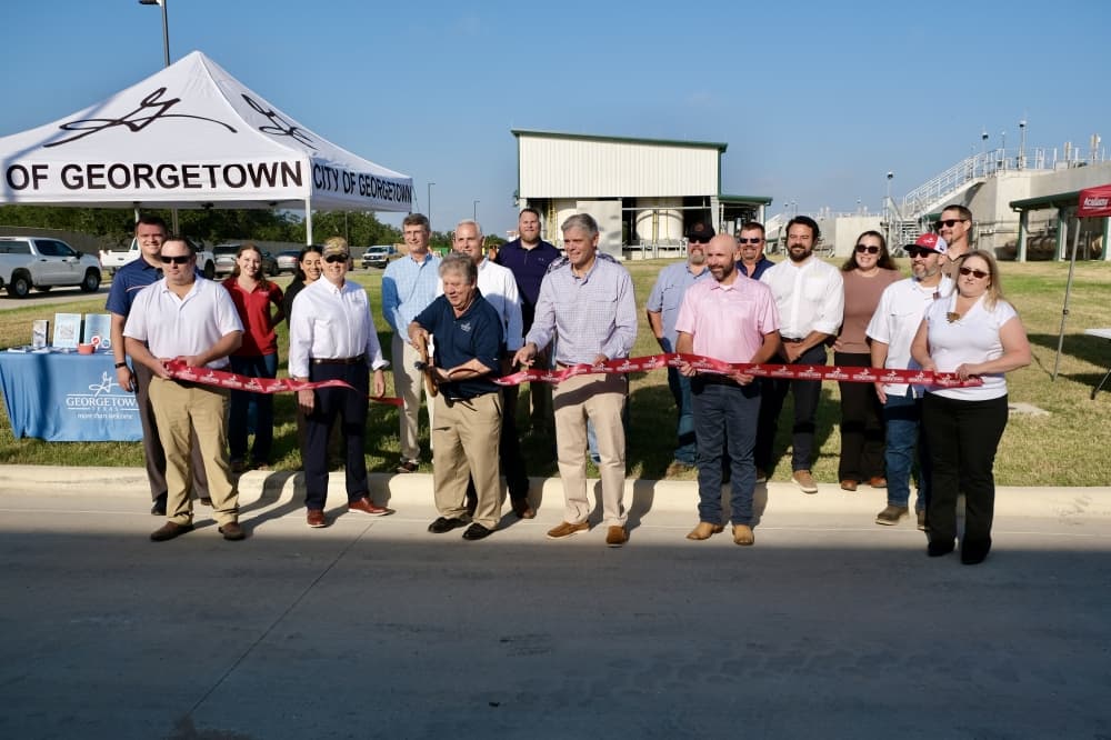 City officials celebrate the opening of the new South Lake Water Treatment Facility in Georgetown. (Gracie Warhurst/Community Impact)