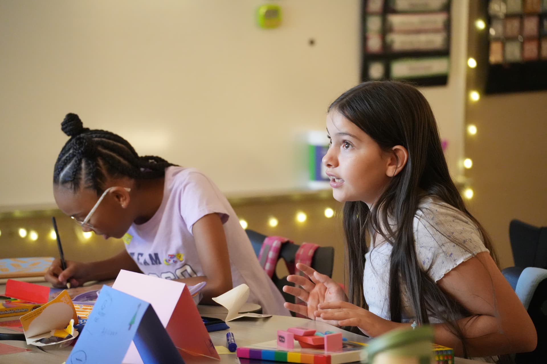 Students prepare their desks on the first day of school at Hutto Elementary School. (Courtesy Hutto ISD)