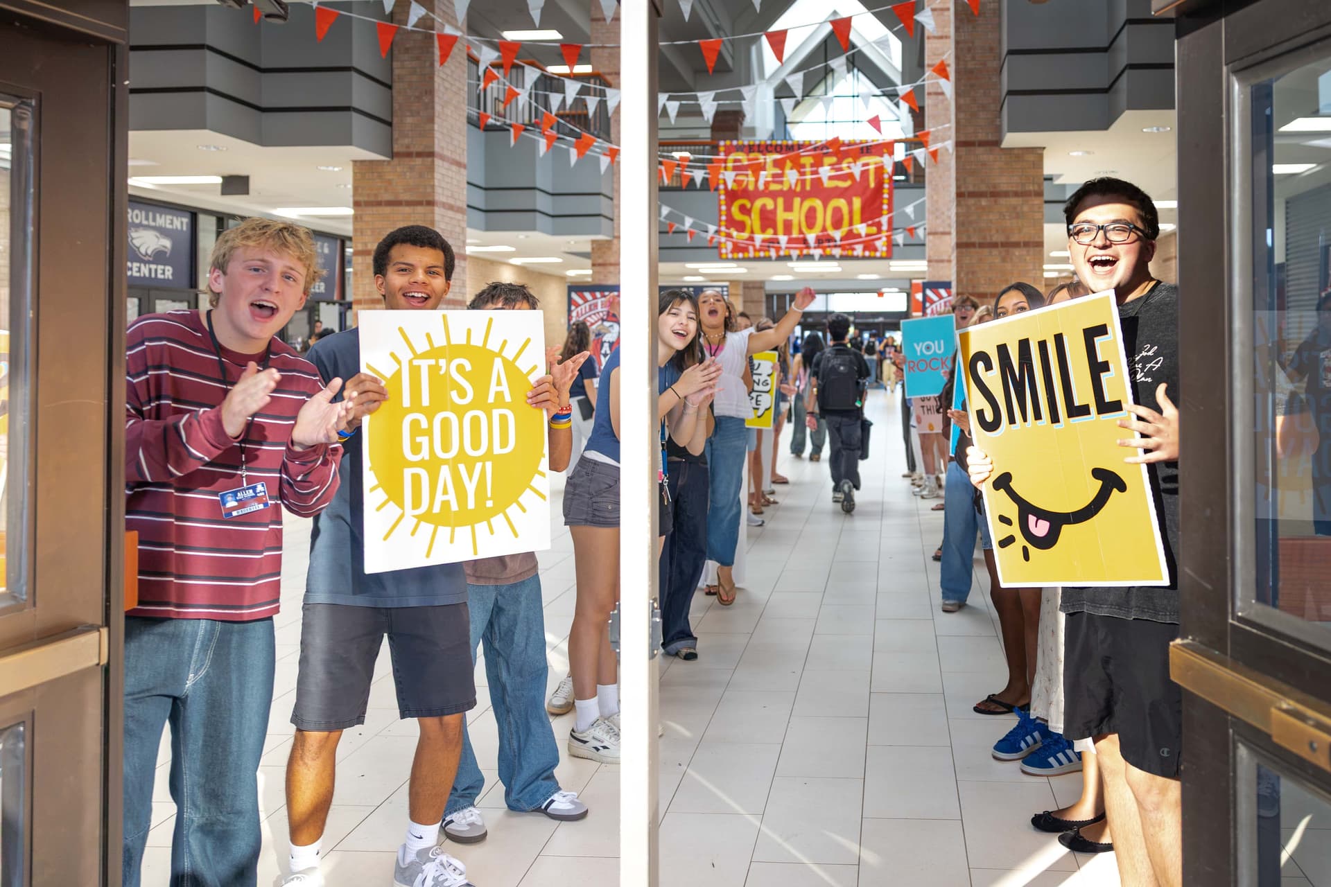 Students welcoming other students at Allen High School