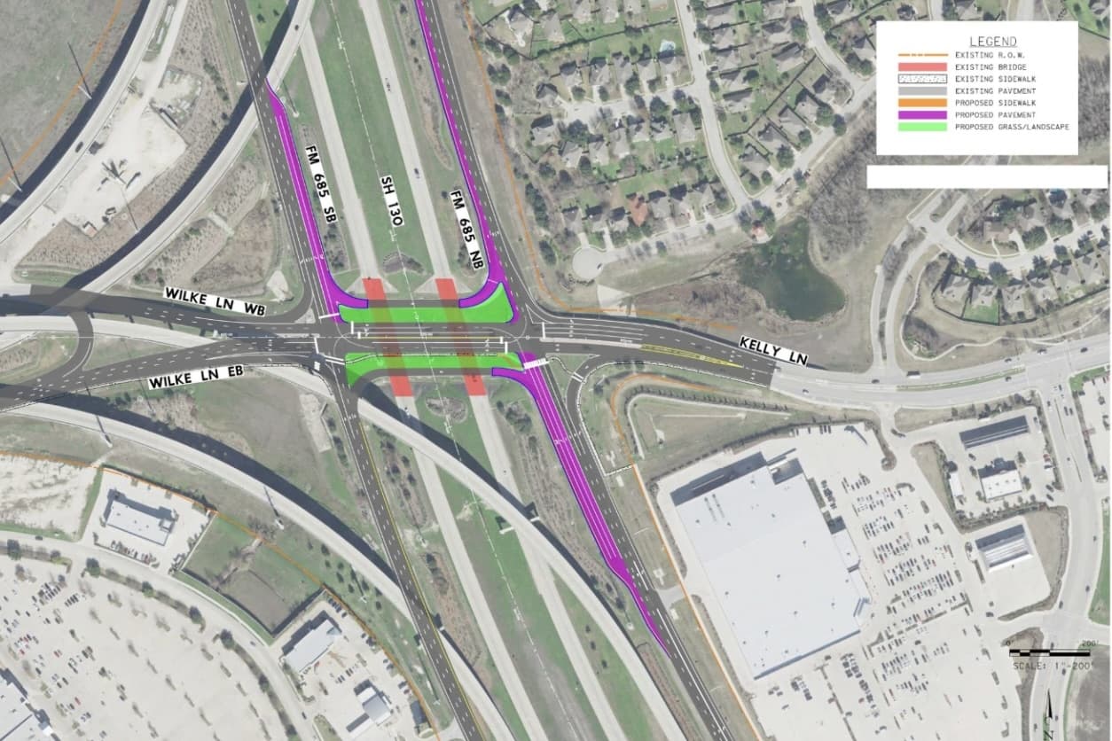 The FM 685 and Kelly Lane project consists of dedicated left-turn lanes, U-turn lanes and signal modifications. (Courtesy City of Pflugerville) 