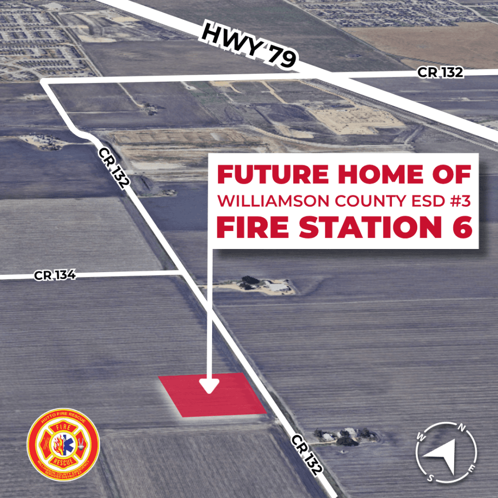 The future fire station will be located at CR 132 near the intersection of CR 134, close to the Skybox data center and the future Hutto megasite. (Courtesy City of Hutto)