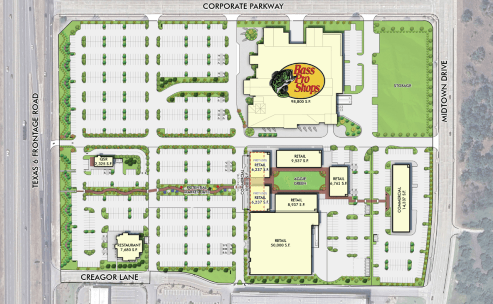 College Station Mayor John Nichols announced the sale of a portion of midtown land, making way for a 100,000 square-foot Bass Pro Shops location. (Courtesy of the city of College Station)