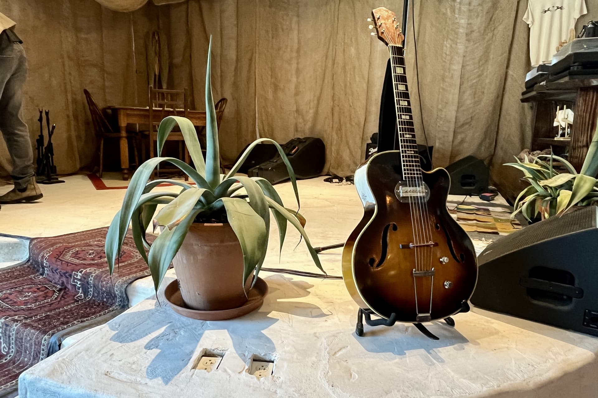 The Pony received its venue name from co-owner Dorian Marsh's guitar, which was on display during the ribbon-cutting ceremony. (Gabby Bailey/Community Impact)