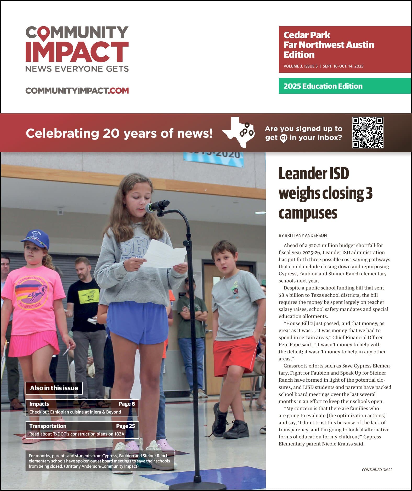 Cedar Park cover — September 2025