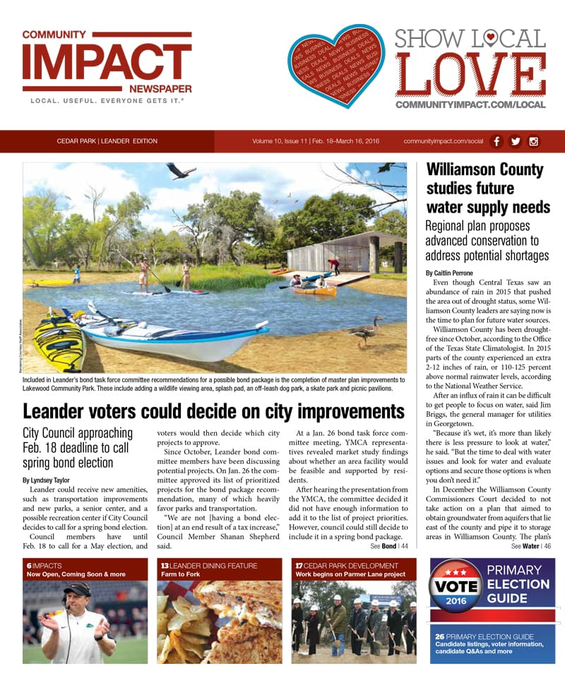 Cedar Park cover — February 2016