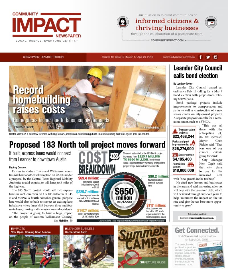 Cedar Park cover — March 2016