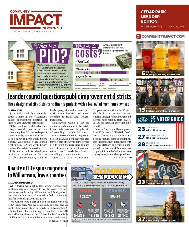 Cedar Park cover — October 2018