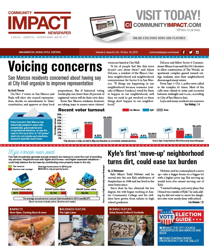 San Marcos - Buda - Kyle cover — October 2015