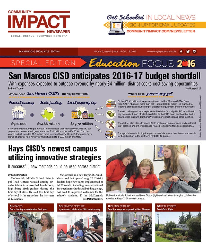 San Marcos - Buda - Kyle cover — September 2016