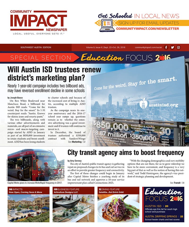 Southwest Austin - Dripping Springs cover — September 2016