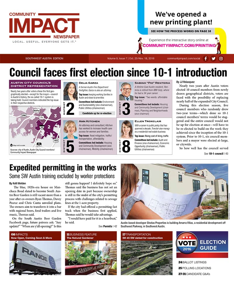 Southwest Austin - Dripping Springs cover — October 2016