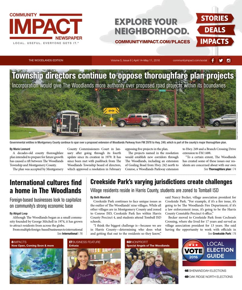 The Woodlands cover — April 2016