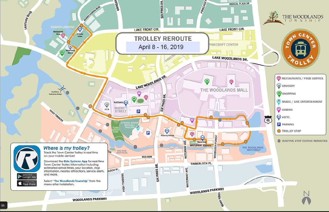 The Woodlands Town Center Trolley to run on alternate route through April 16