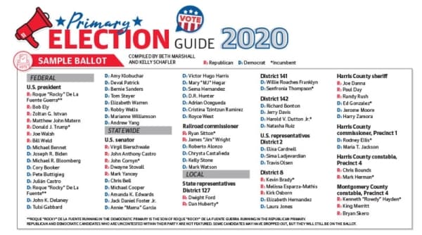 Primary Election Guide 2020: Lake Houston-area sample ballot for March election