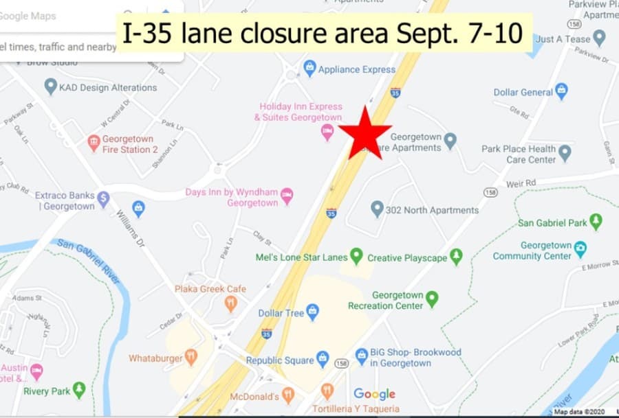 Lane closures on I-35 in Georgetown to start Sept. 7