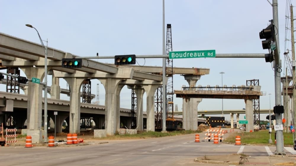 Precast beams being installed for Grand Parkway, Hwy. 249 direct connectors
