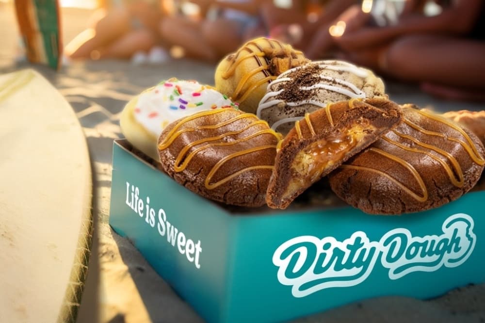 This is a photo of cookies on a beach.
