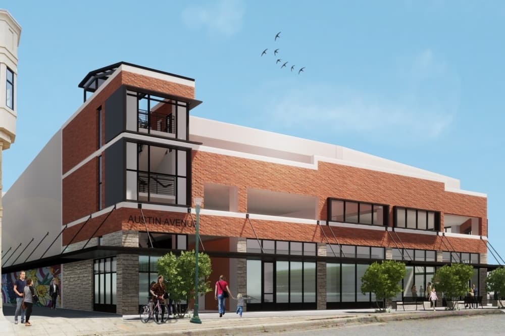The future downtown Georgetown parking garage from Austin Avenue.