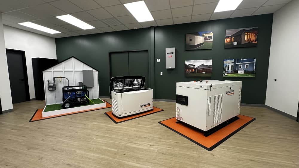 Houston Equipment Repair showcasing their three main generator packages: portable, air-cooled and liquid-cooled.