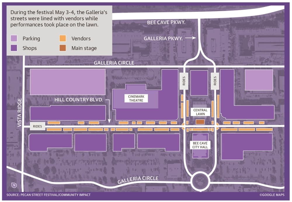 map of pecan street festival at hill country galleria