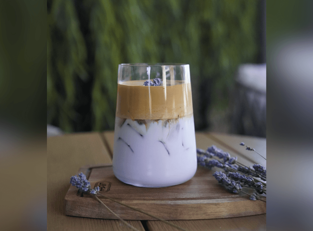Honey Lavender Latte at Escape 360 Cafe in McKinney, a creamy and aromatic coffee drink crafted with natural honey, lavender essence, and premium espresso for a relaxing cafe experience.