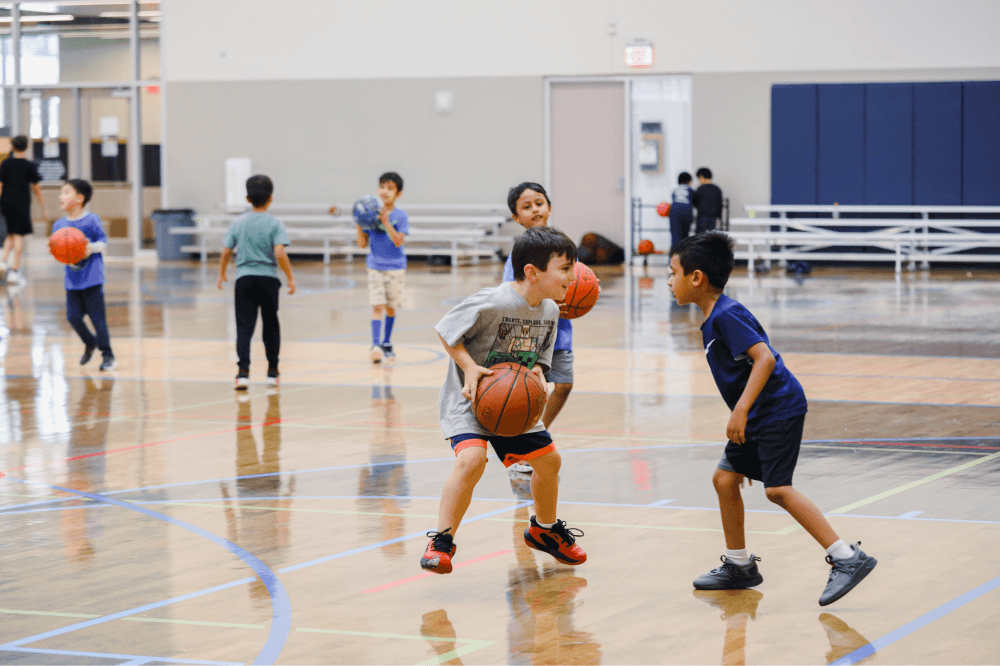 children playing basketball