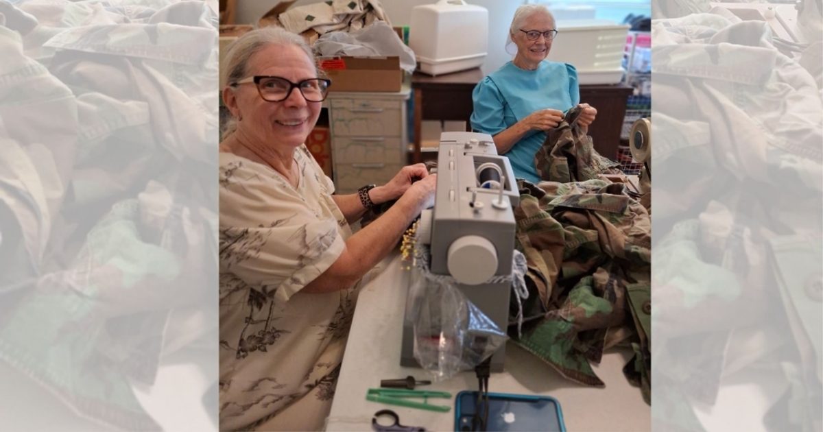 Grace Mennonite Fellowship sewing group repairs 140 boot camp uniform pockets in Bastrop County