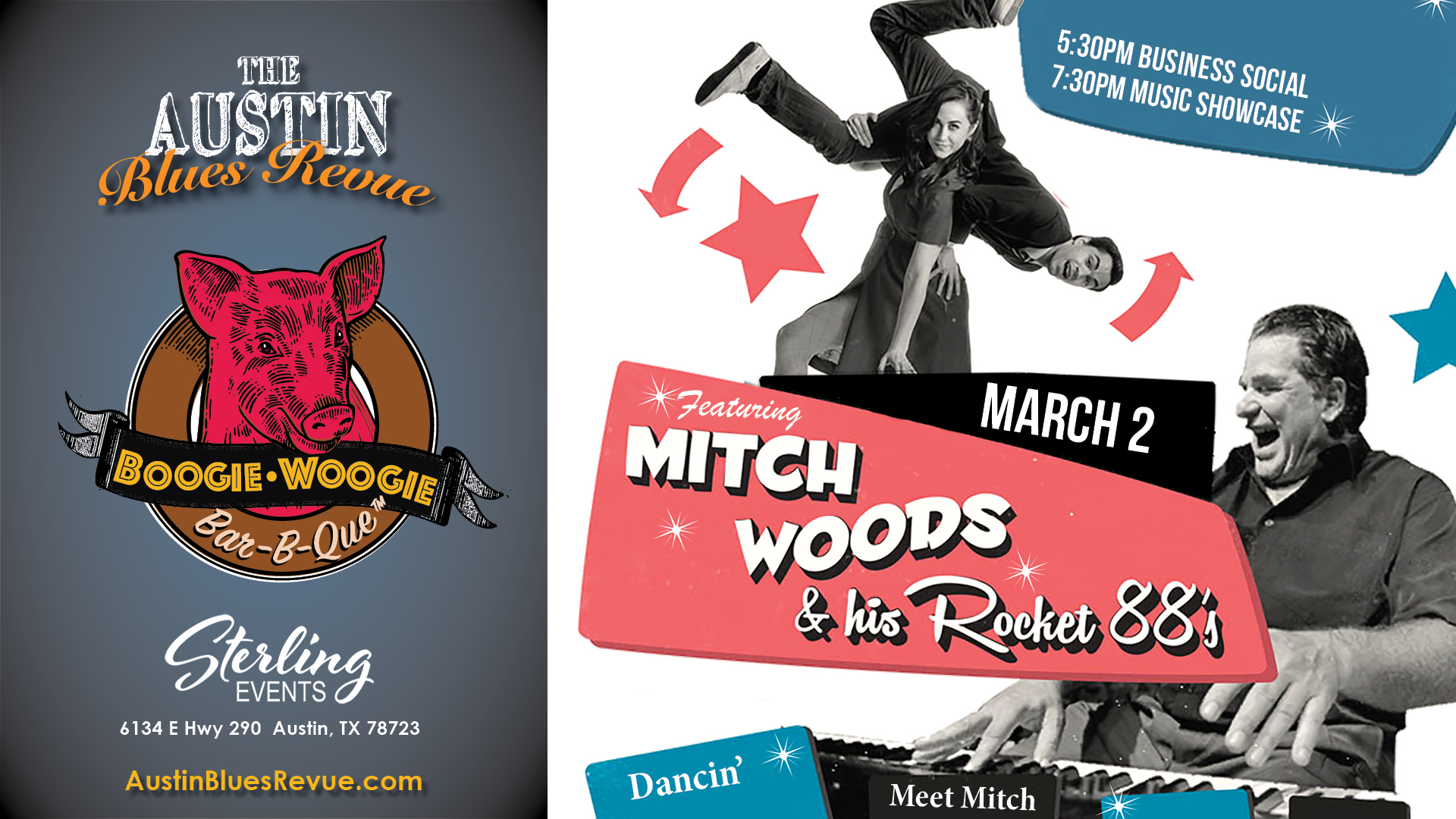 The Austin Blues Revue Boogie Woogie BBQ Networking - Featuring Mitch Woods