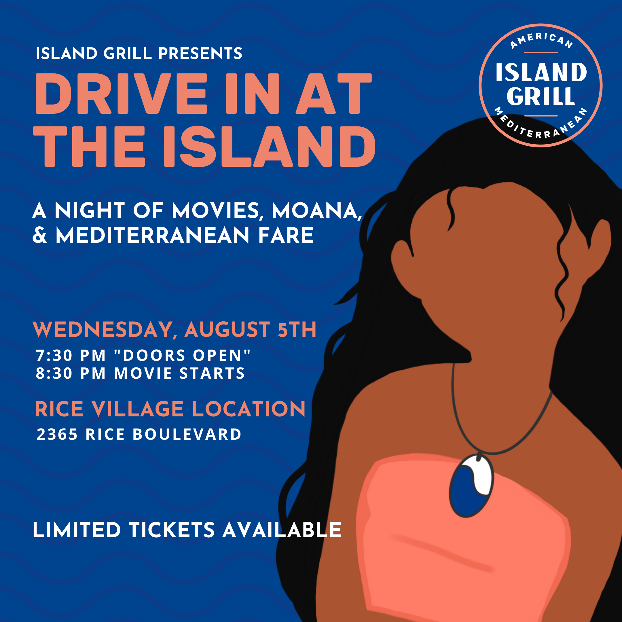 Drive In at The Island, Island Grill Presents a Night of Movies, Moana, and Mediterranean Fare