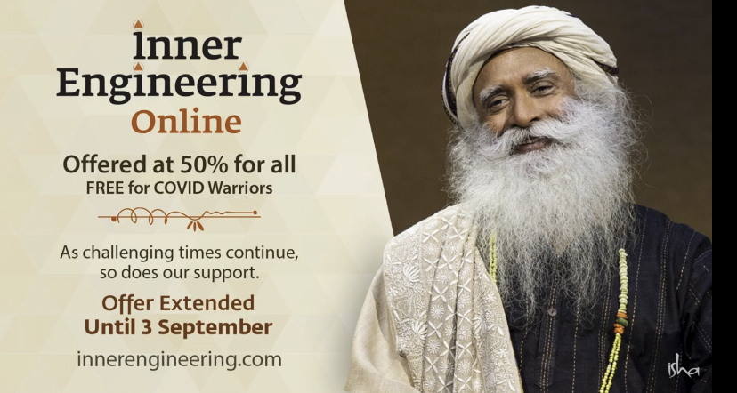 Yoga/Meditation: Online Inner Engineering program offered Free to Healthcare Providers and 50% off for others by Sadhguru