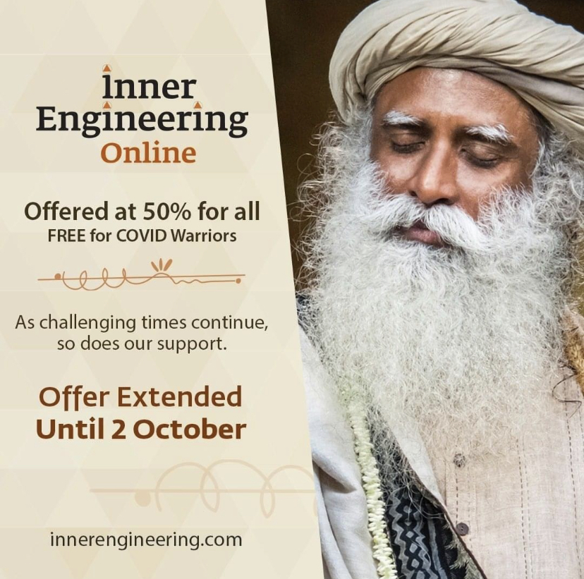 Yoga/Meditation: Online Inner Engineering program offered Free to Healthcare Providers and 50% off for others by Sadhguru
