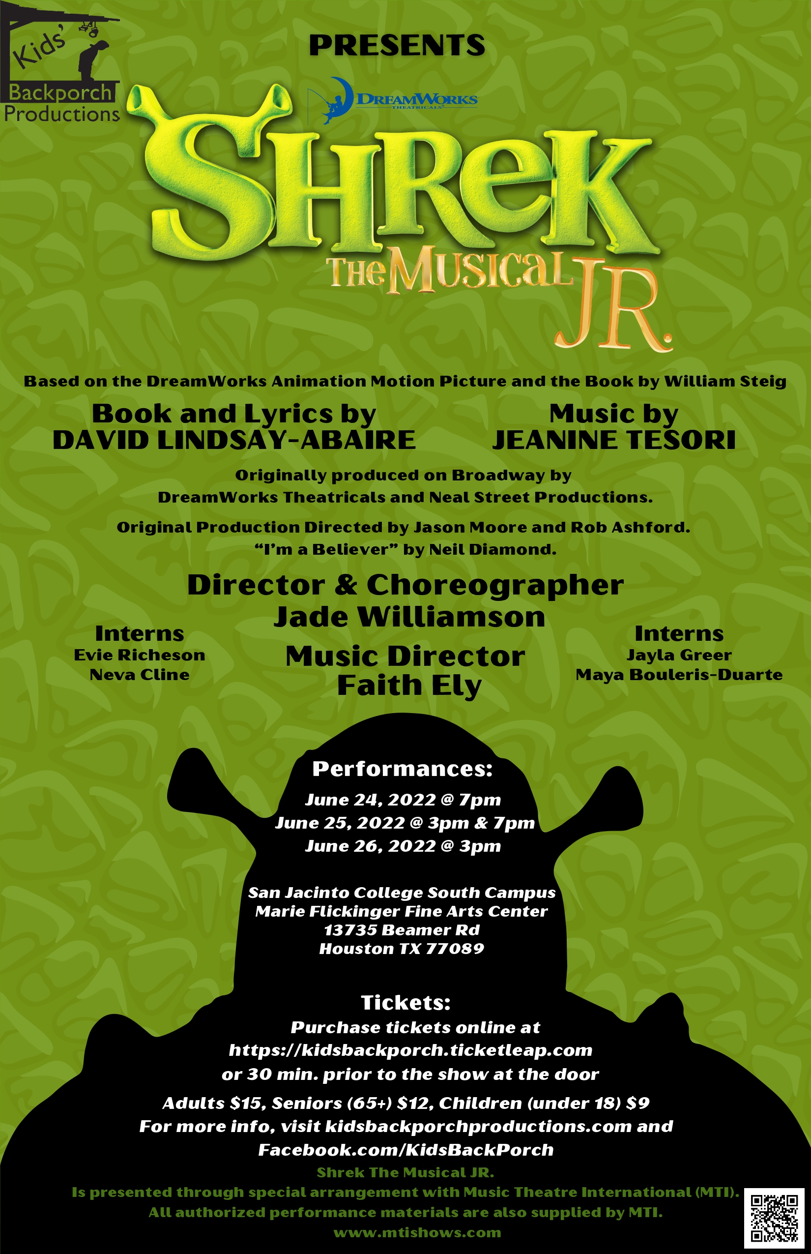 Kids’ Backporch Productions presents Shrek, Jr the musical