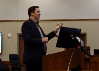 Real Estate Project Manager Brad Peck of Love’s Travel Stops presents his case for a Love's truck stop. (Warren Brown/Community Impact)