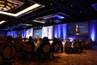 Harris County Judge Lina Hidalgo speaks at a State of the County address in November. (Shawn Arrajj/Community Impact Newspaper)