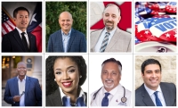 Republicans Leonard N. Chan, Jacey Jetton and Matt Morgan (top row from left to right) and Democrats Lawrence Allen Jr., L "Sarah" DeMerchant, Suleman Lalani and Rish Oberoi (bottom row from left to right) will be on their respective party's ballots in the March 2020 primary election for Texas House District 26.